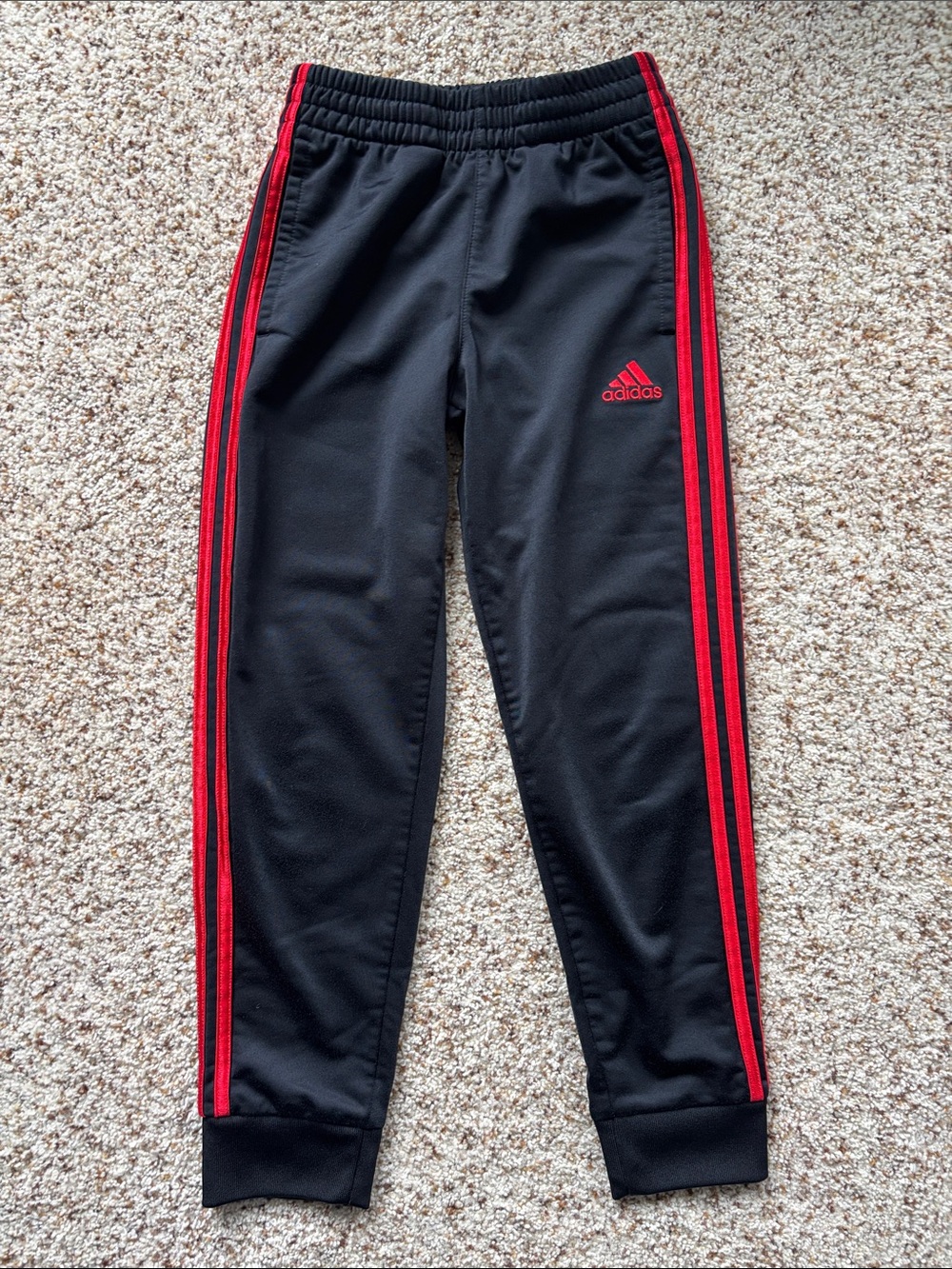 adidas Black Jogger Pants with Red Stripes and Logo